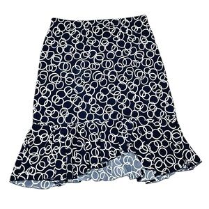 Linda leal black & White circle print jersey knit pull on Skater Skirt sz medium